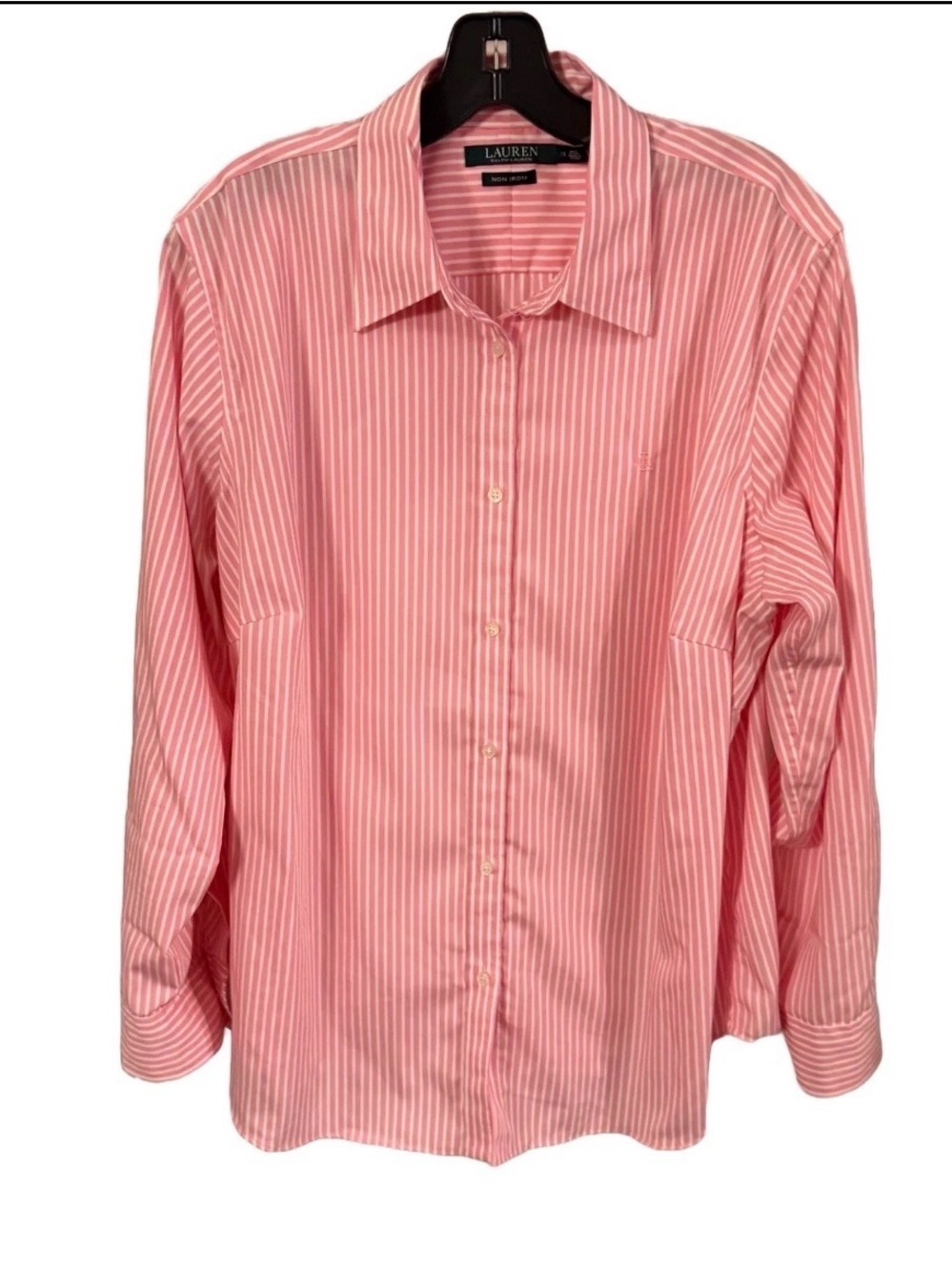 RALPH Lauren Women's Striped Pink White Long Sleeve Button-Down Shirt Sz 1X NWOT